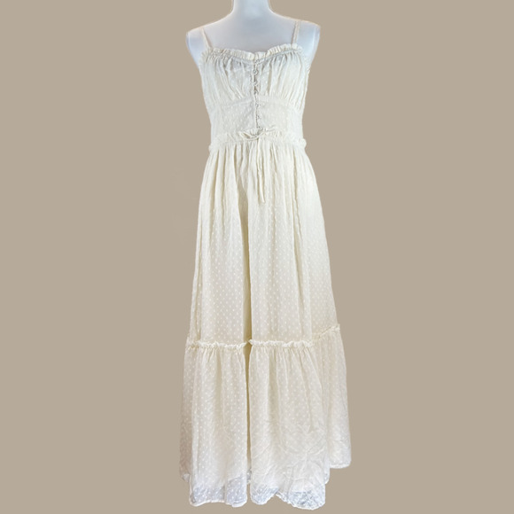 Patrons of Peace Dresses & Skirts - Patrons of Peace Boho Tiered Maxi Dress M Ivory Ruffles Buttons Sheer Prairie